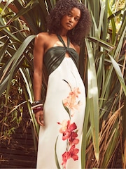 Ro&Zo Green Placement Floral Halter Neck Dress - Image 2 of 5