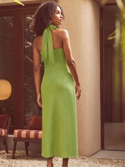 Ro&Zo Green Halter Bead Fringe Linen Blend Dress - Image 5 of 6