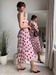 Style Cheat Pink Spot Tiered Halter Dress - Image 4 of 5