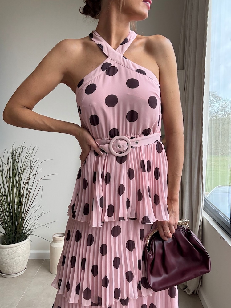 Style Cheat Pink Spot Tiered Halter Dress - Image 5 of 5 Style Cheat Pink Spot Tiered Halter Dress - Image 5 of 5