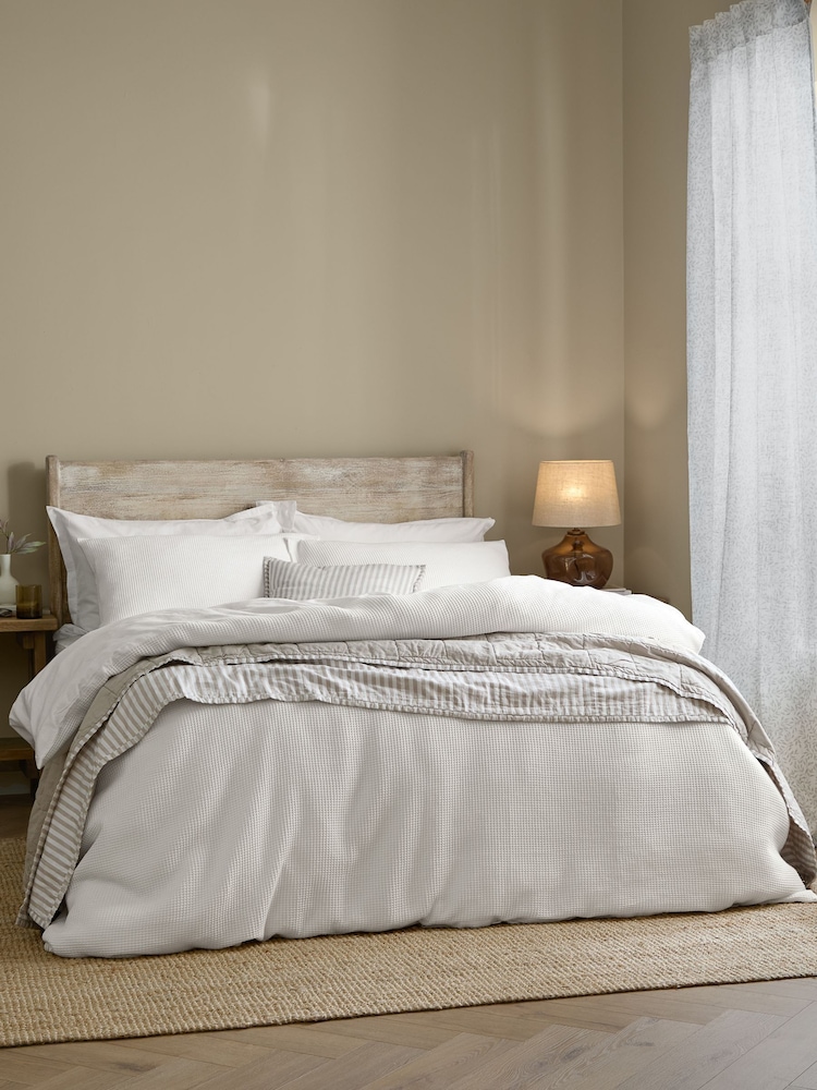 Yard Chalk Hebden Waffle Cotton Duvet Cover and Pillowcase Set - Image 1 of 3 Yard Chalk Hebden Waffle Cotton Duvet Cover and Pillowcase Set - Image 1 of 3