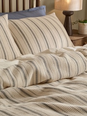 Yard CoalNatural Selby Striped Waffle Duvet Cover and Pillowcase Set - Image 2 of 3