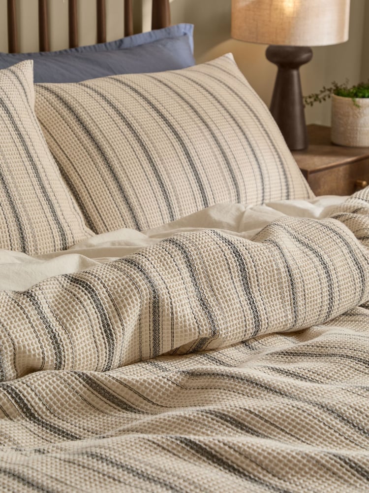 Yard CoalNatural Selby Striped Waffle Duvet Cover and Pillowcase Set - Image 2 of 3 Yard CoalNatural Selby Striped Waffle Duvet Cover and Pillowcase Set - Image 2 of 3