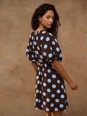 Brown Spot Puff Sleeve Mini Dress - Image 4 of 5
