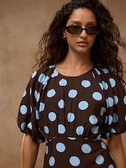 Brown Spot Puff Sleeve Mini Dress - Image 5 of 5