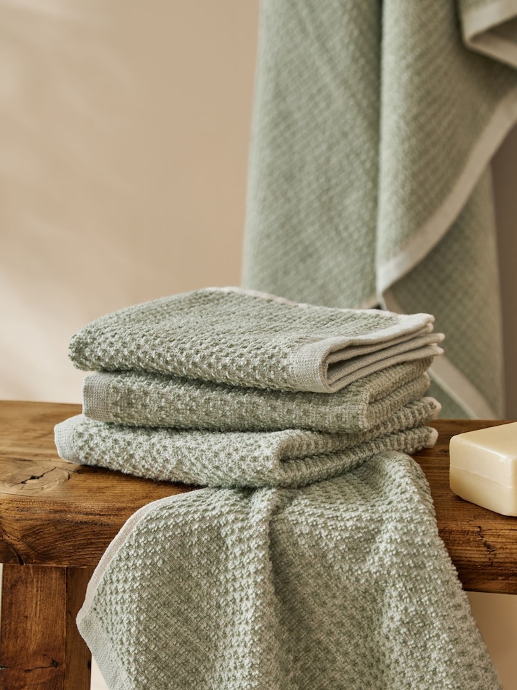 Yard Bay Green Hebden Waffle Cotton Towel - Image 2 of 3 Yard Bay Green Hebden Waffle Cotton Towel - Image 2 of 3