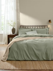 Yard Bay Green Hebden Cotton Seersucker Duvet Cover and Pillowcase Set - Image 1 of 3