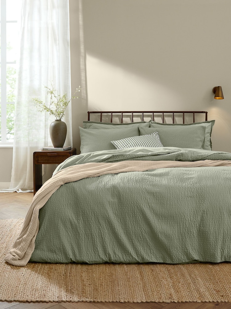 Yard Bay Green Hebden Cotton Seersucker Duvet Cover and Pillowcase Set - Image 1 of 3 Yard Bay Green Hebden Cotton Seersucker Duvet Cover and Pillowcase Set - Image 1 of 3