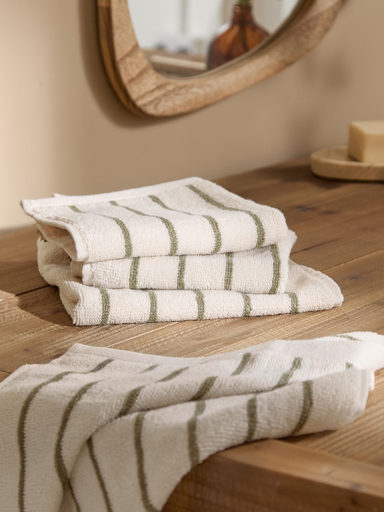 Yard Olive Hebden Narrow Stripe Cotton Towel - Image 1 of 4 Yard Olive Hebden Narrow Stripe Cotton Towel - Image 1 of 4