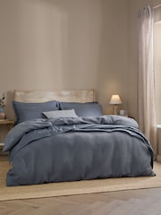 Yard Denim Blue Hebden Waffle Cotton Duvet Cover and Pillowcase Set - Image 1 of 3