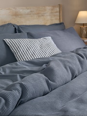 Yard Denim Blue Hebden Waffle Cotton Duvet Cover and Pillowcase Set - Image 2 of 3