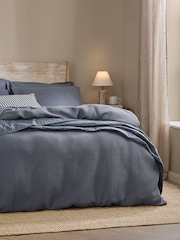 Yard Denim Blue Hebden Waffle Cotton Duvet Cover and Pillowcase Set - Image 3 of 3