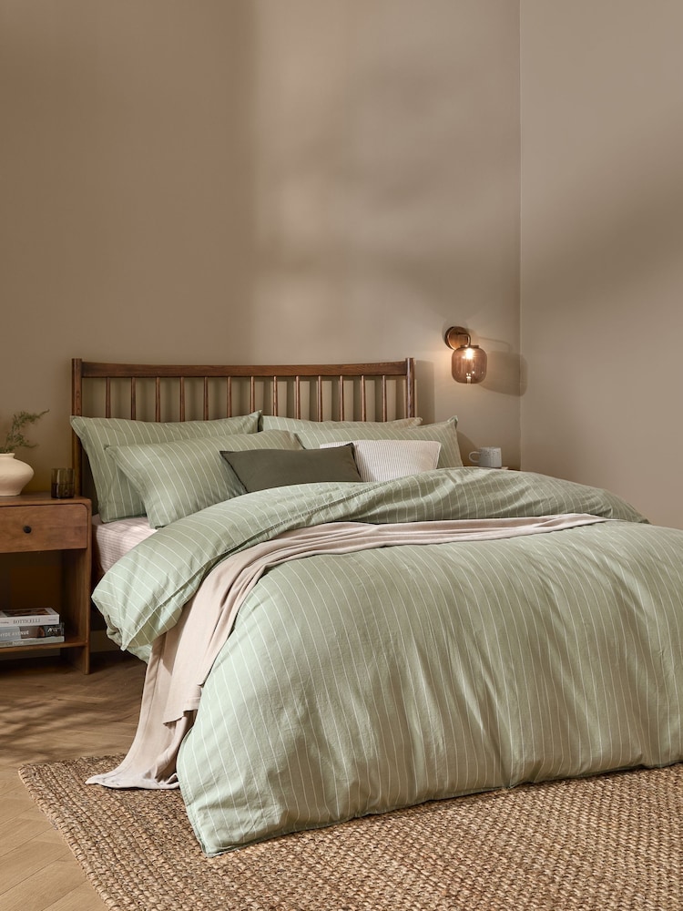 Yard Forest Linear Striped Cotton Duvet Cover and Pillowcase Set - Image 1 of 4 Yard Forest Linear Striped Cotton Duvet Cover and Pillowcase Set - Image 1 of 4