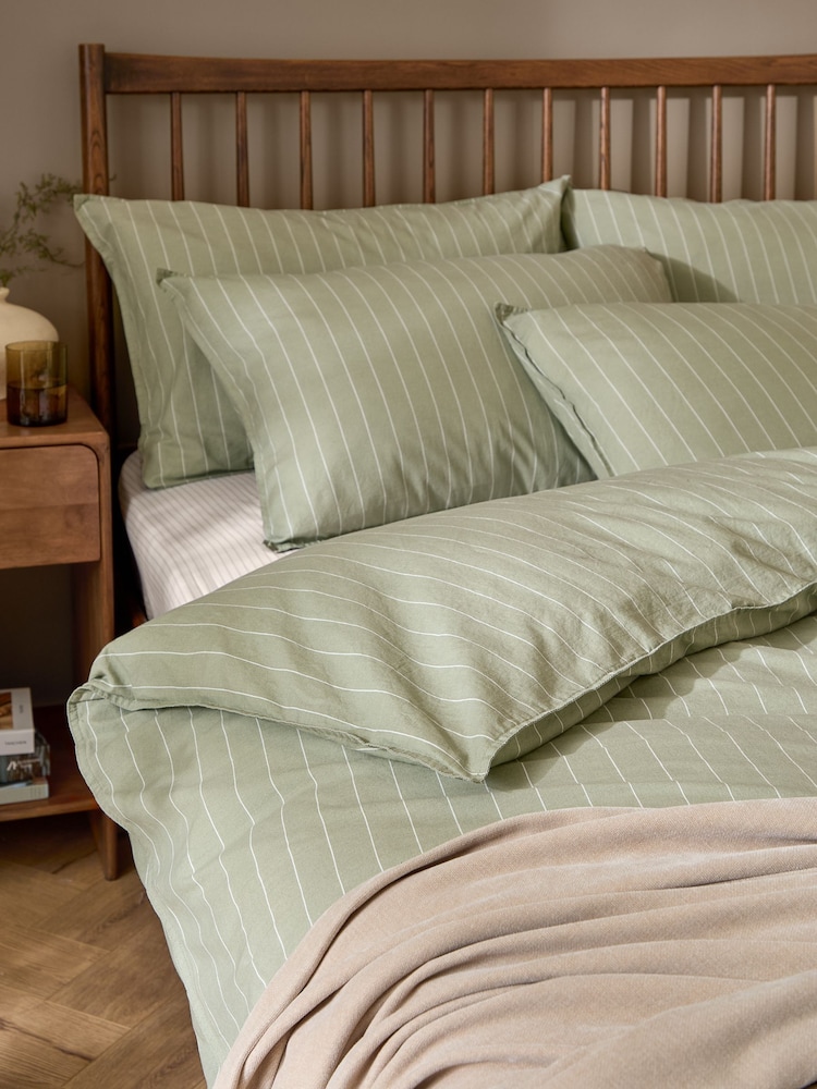 Yard Forest Linear Striped Cotton Duvet Cover and Pillowcase Set - Image 2 of 4 Yard Forest Linear Striped Cotton Duvet Cover and Pillowcase Set - Image 2 of 4