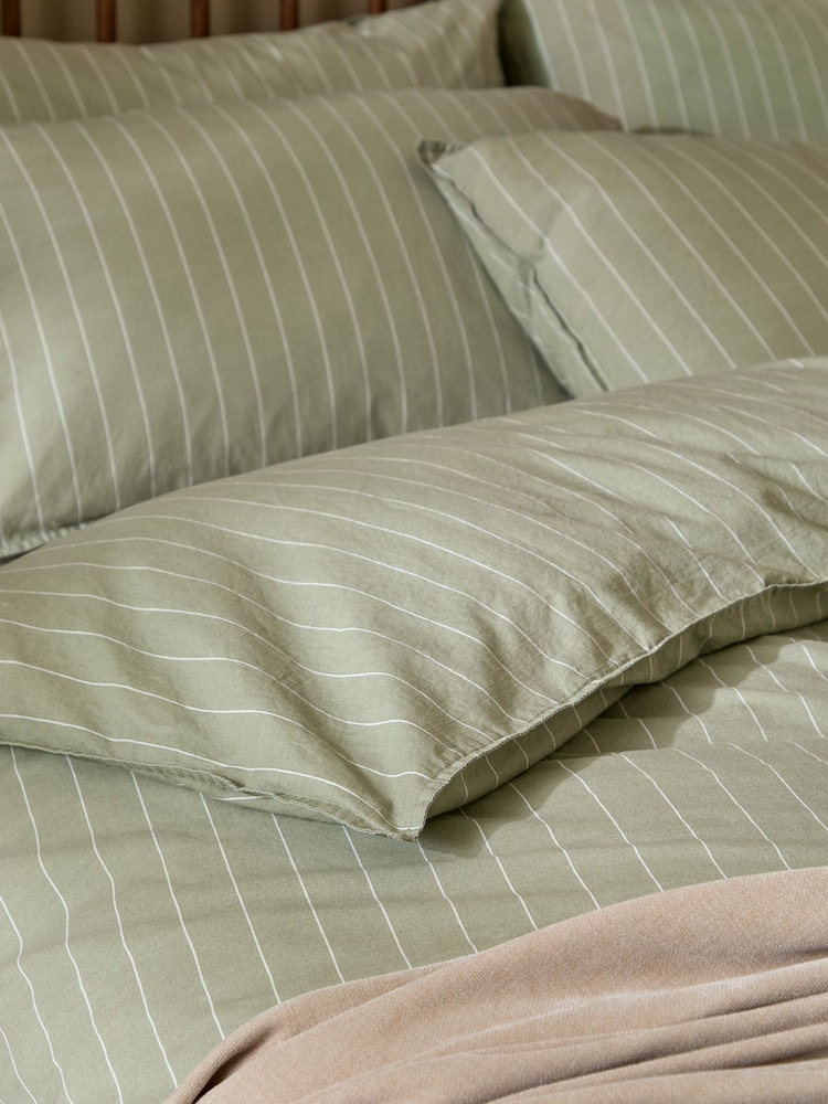 Yard Forest Linear Striped Cotton Duvet Cover and Pillowcase Set - Image 4 of 4 Yard Forest Linear Striped Cotton Duvet Cover and Pillowcase Set - Image 4 of 4