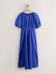 Cobalt Blue Puff Sleeve Midi Dress - Image 6 of 9
