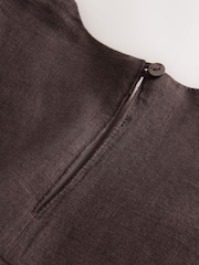 Chocolate Brown Linen Blend Short Sleeve V-Neck Kaftan Mini Dress - Image 6 of 7