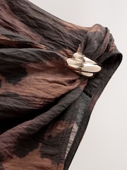 Brown Animal Ruched Shoulder Hardware Hanky Hem Midi Dress - Image 2 of 3