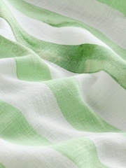 Green/Ecru Stripe Linen Blend Short Sleeve V-Neck Kaftan Mini Dress - Image 6 of 8
