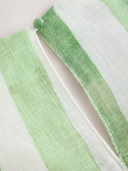 Green/Ecru Stripe Linen Blend Short Sleeve V-Neck Kaftan Mini Dress - Image 7 of 8