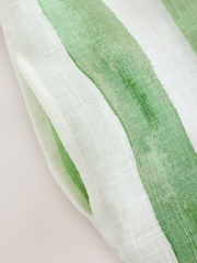 Green/Ecru Stripe Linen Blend Short Sleeve V-Neck Kaftan Mini Dress - Image 8 of 8