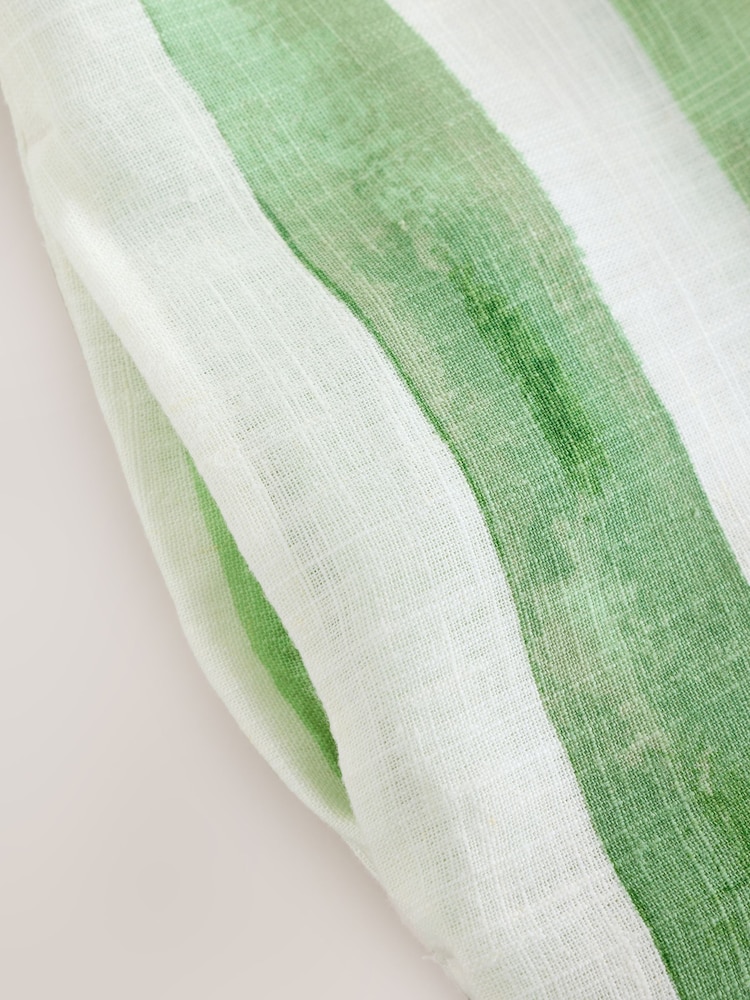 Green/Ecru Stripe Linen Blend Short Sleeve V-Neck Kaftan Mini Dress - Image 8 of 8 Green/Ecru Stripe Linen Blend Short Sleeve V-Neck Kaftan Mini Dress - Image 8 of 8