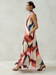 Imprimé à rayures multicolores - Sleeveless High Neck Asymmetrical Occassion Dress - Image 1 de 9