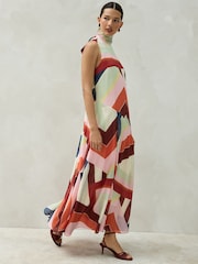 Imprimé à rayures multicolores - Sleeveless High Neck Asymmetrical Occassion Dress - Image 2 de 9