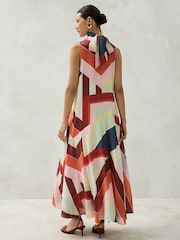 Imprimé à rayures multicolores - Sleeveless High Neck Asymmetrical Occassion Dress - Image 3 de 9