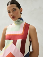 Imprimé à rayures multicolores - Sleeveless High Neck Asymmetrical Occassion Dress - Image 5 de 9