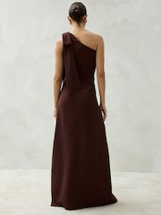 Chocolate Brown Bow One Shoulder Maxi Bridesmaid Dress - Image 3 of 4