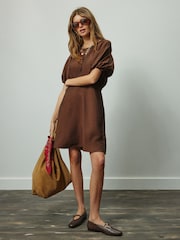 Chocolate Brown Puff Sleeve Mini Dress - Image 3 of 5
