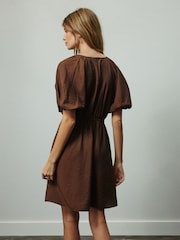 Chocolate Brown Puff Sleeve Mini Dress - Image 4 of 5