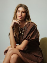 Chocolate Brown Puff Sleeve Mini Dress - Image 5 of 5
