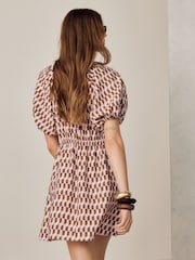 Pink Geo Print Puff Sleeve Mini Dress - Image 4 of 5
