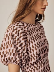 Pink Geo Print Puff Sleeve Mini Dress - Image 5 of 5