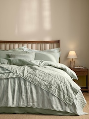 Yard ForestBay Green Hebden Stripe Stonewashed Cotton Bedspread - Image 1 of 4