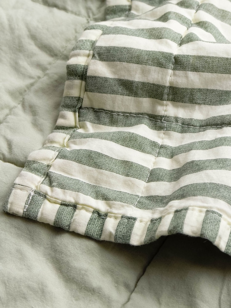 Yard ForestBay Green Hebden Stripe Stonewashed Cotton Bedspread - Image 4 of 4 Yard ForestBay Green Hebden Stripe Stonewashed Cotton Bedspread - Image 4 of 4