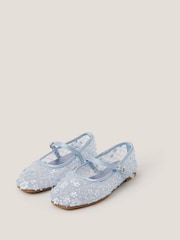 Monsoon Blue Flower Sparkle Mesh Ballet Flats - Image 1 of 3