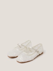 Monsoon Cream Flower Sparkle Mesh Ballet Flats - Image 1 of 3