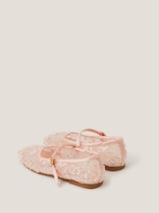 Monsoon Pink Flower Sparkle Mesh Ballet Flats - Image 2 of 3