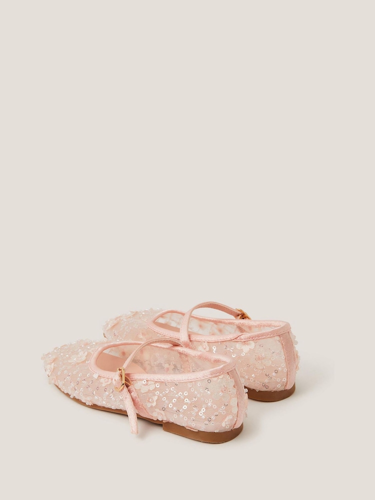 Monsoon Pink Flower Sparkle Mesh Ballet Flats - Image 2 of 3