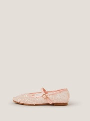Monsoon Pink Flower Sparkle Mesh Ballet Flats - Image 3 of 3