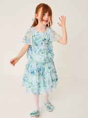 Monsoon Blue Roma Floral Print Ruffle Top & Skirt Set - Image 1 of 4