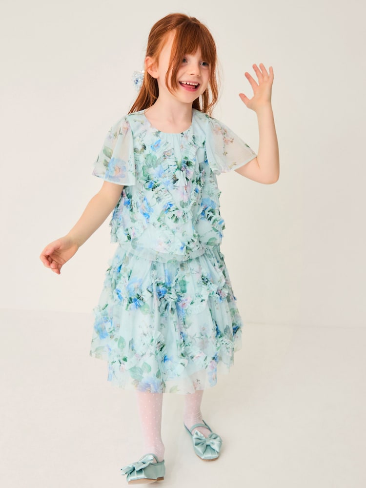 Monsoon Blue Roma Floral Print Ruffle Top & Skirt Set - Image 1 of 4 Monsoon Blue Roma Floral Print Ruffle Top & Skirt Set - Image 1 of 4