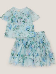 Monsoon Blue Roma Floral Print Ruffle Top & Skirt Set - Image 2 of 4