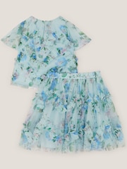 Monsoon Blue Roma Floral Print Ruffle Top & Skirt Set - Image 3 of 4