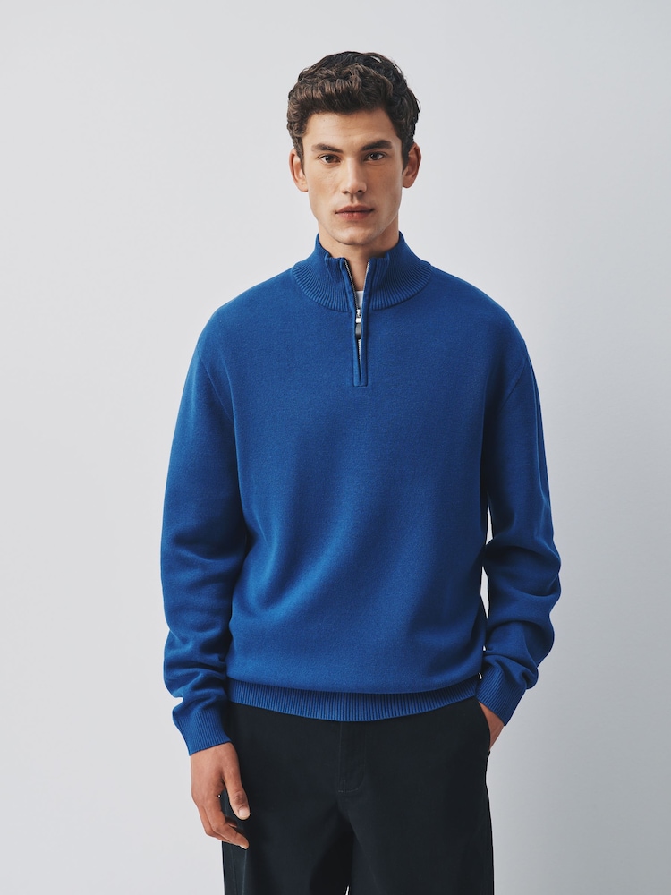 Cobalt Blue Quarter Zip Jumper - Image 1 of 5 Cobalt Blue Quarter Zip Jumper - Image 1 of 5