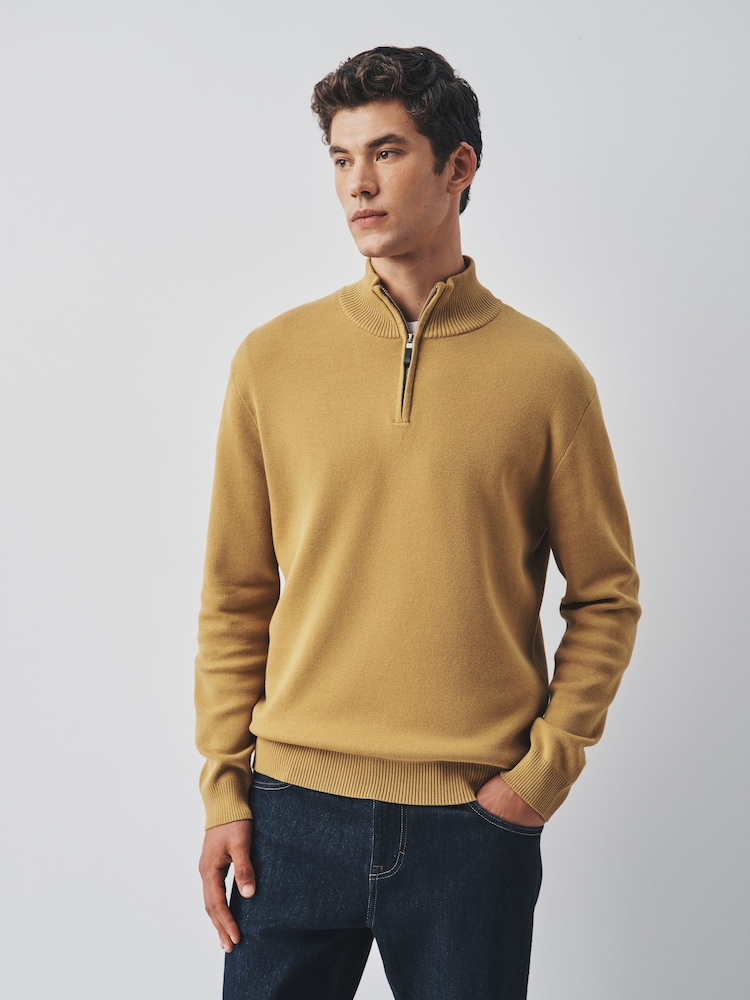 Ochre Yellow Quarter Zip Jumper - Image 1 of 5 Ochre Yellow Quarter Zip Jumper - Image 1 of 5