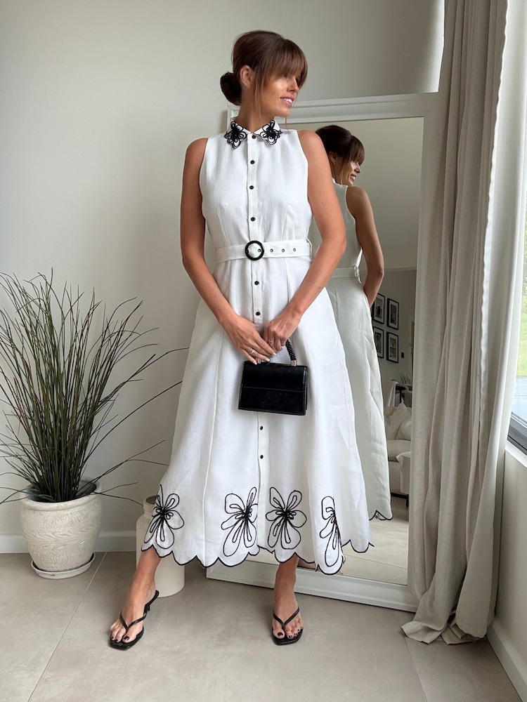 Style Cheat White Sleeveless Embroidered Shirt Dress - Image 1 of 4 Style Cheat White Sleeveless Embroidered Shirt Dress - Image 1 of 4